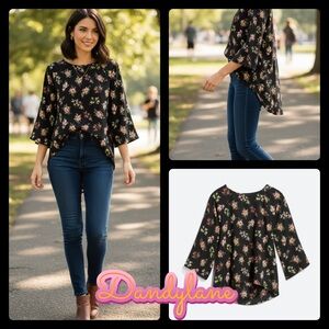 Papermoon Black Floral Blouse Size XL